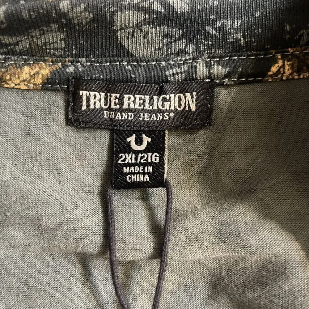 True Religion Jeans T-Shirt Logo Graphic‎ Leaf Print Camo Mens XXL New